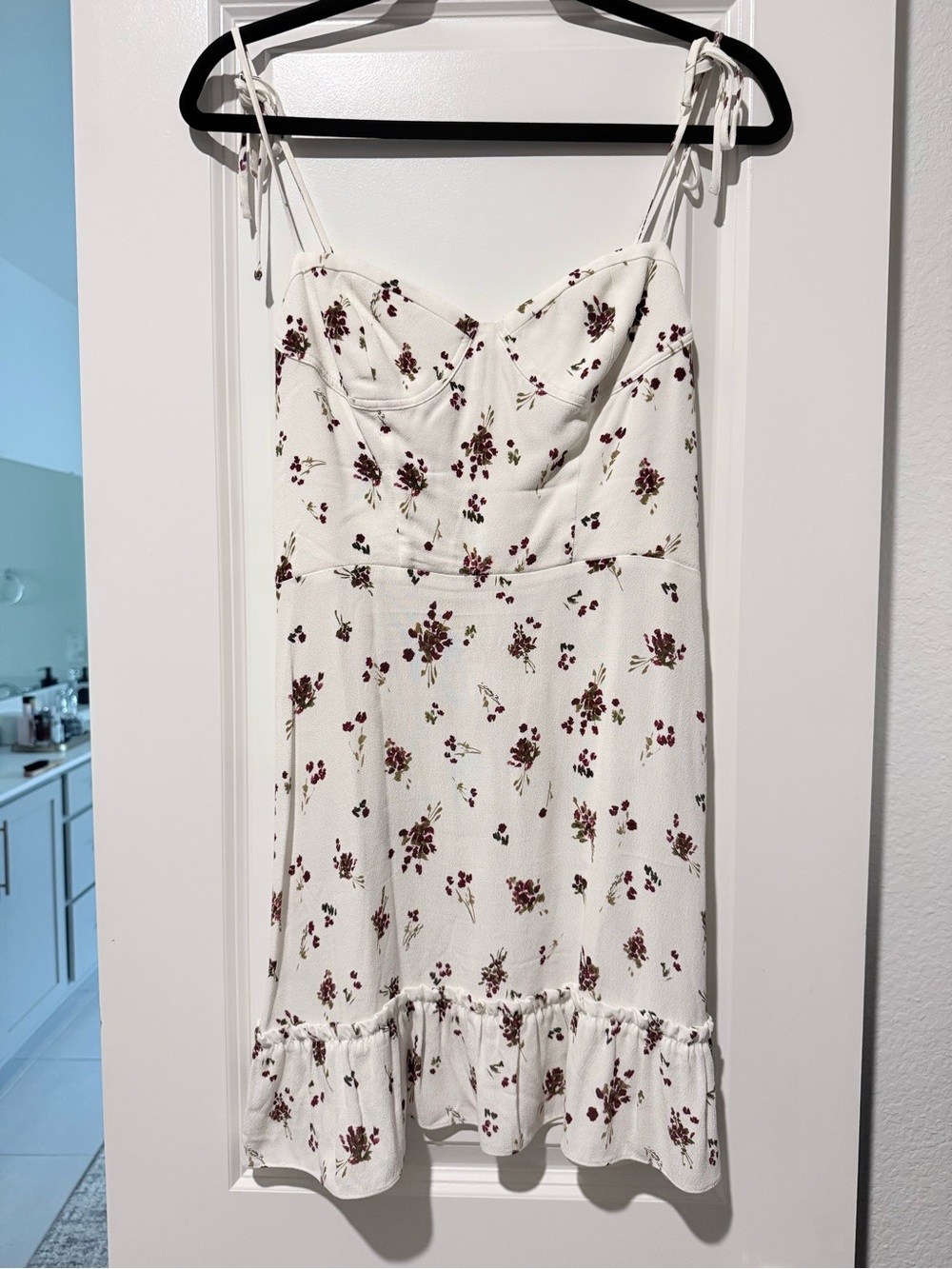 Sunday Best White Mini Dress with Burgundy Floral Print